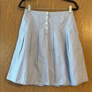J. Crew Blue/Gray/White stripped Knee-Length A-Line Pleated Skirt